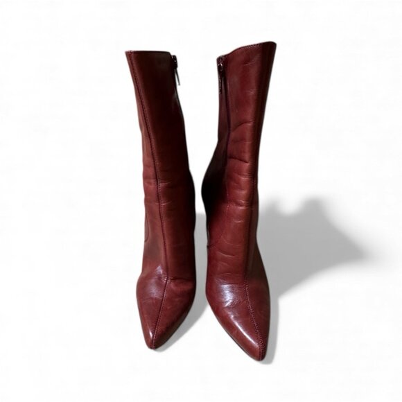 Nine West Leather Heeled Ankle Boots Red Zip Up Pointed Toe Size 8M - Picture 4 of 5